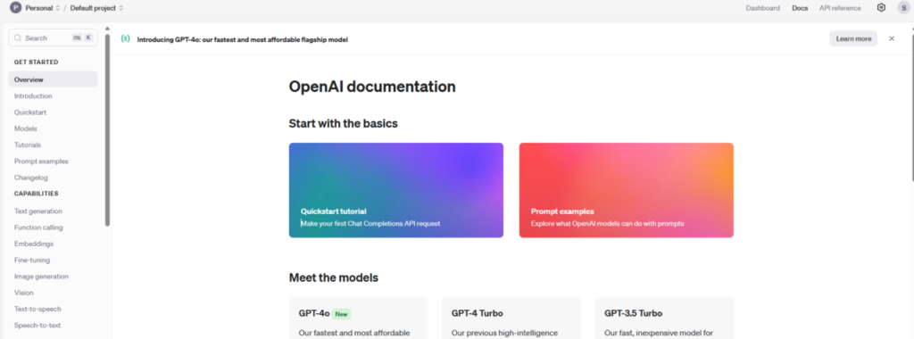 OpenAI開発者プラットフォームの画面